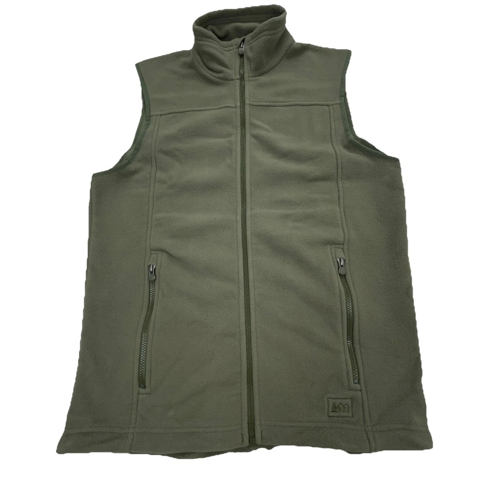 REI Vest Men Medium Green Fleece Sweater Jacket Layer Outdoors Olive Army Hiking